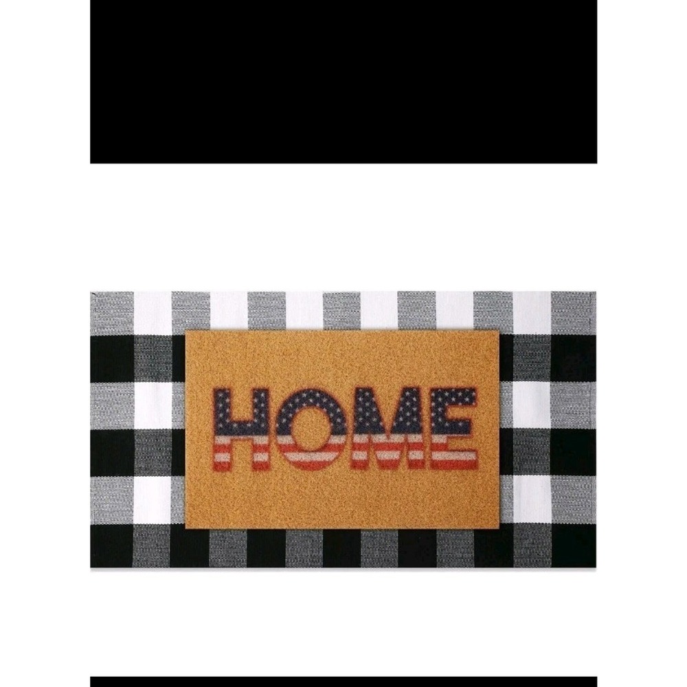 Maasechs 2 Pcs 4th of July Outdoor Rugs Patriotic Porch Entry Mats Buffalo Plaid